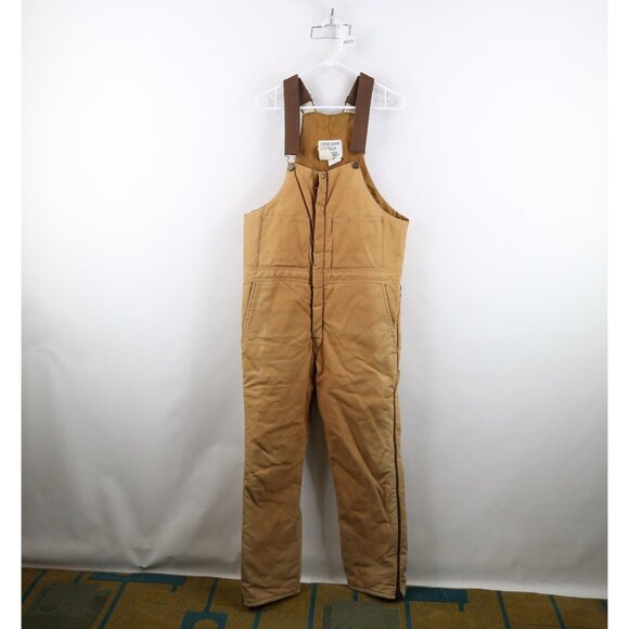 Vintage 90s Walls Mens Medium Distressed Quilted Canvas Overalls Duck Brown - Picture 1 of 16